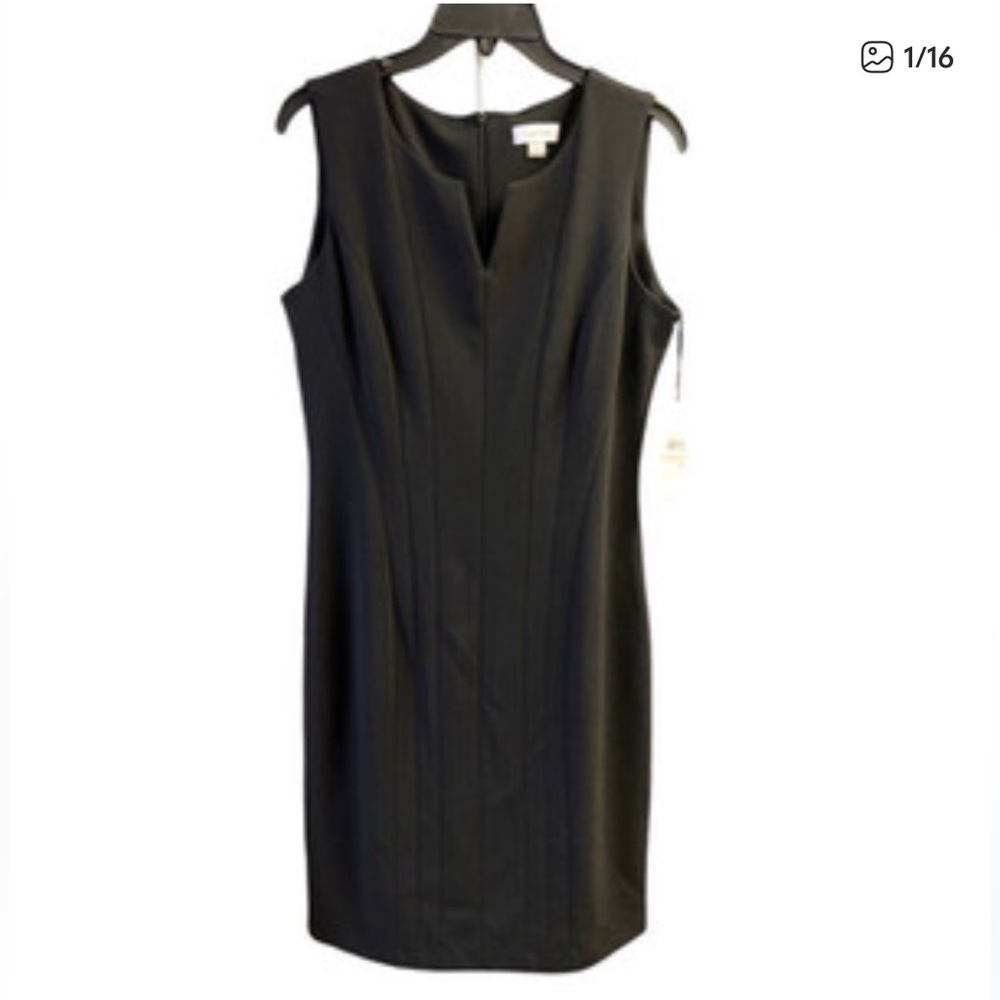Calvin Klein Black Sheath Dress with Split Neck